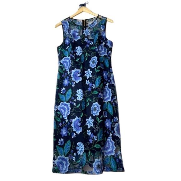 Women's Calvin Klein Floral Embroidered Floral Foliage Dress 12 Wedding Event - Picture 2 of 16
